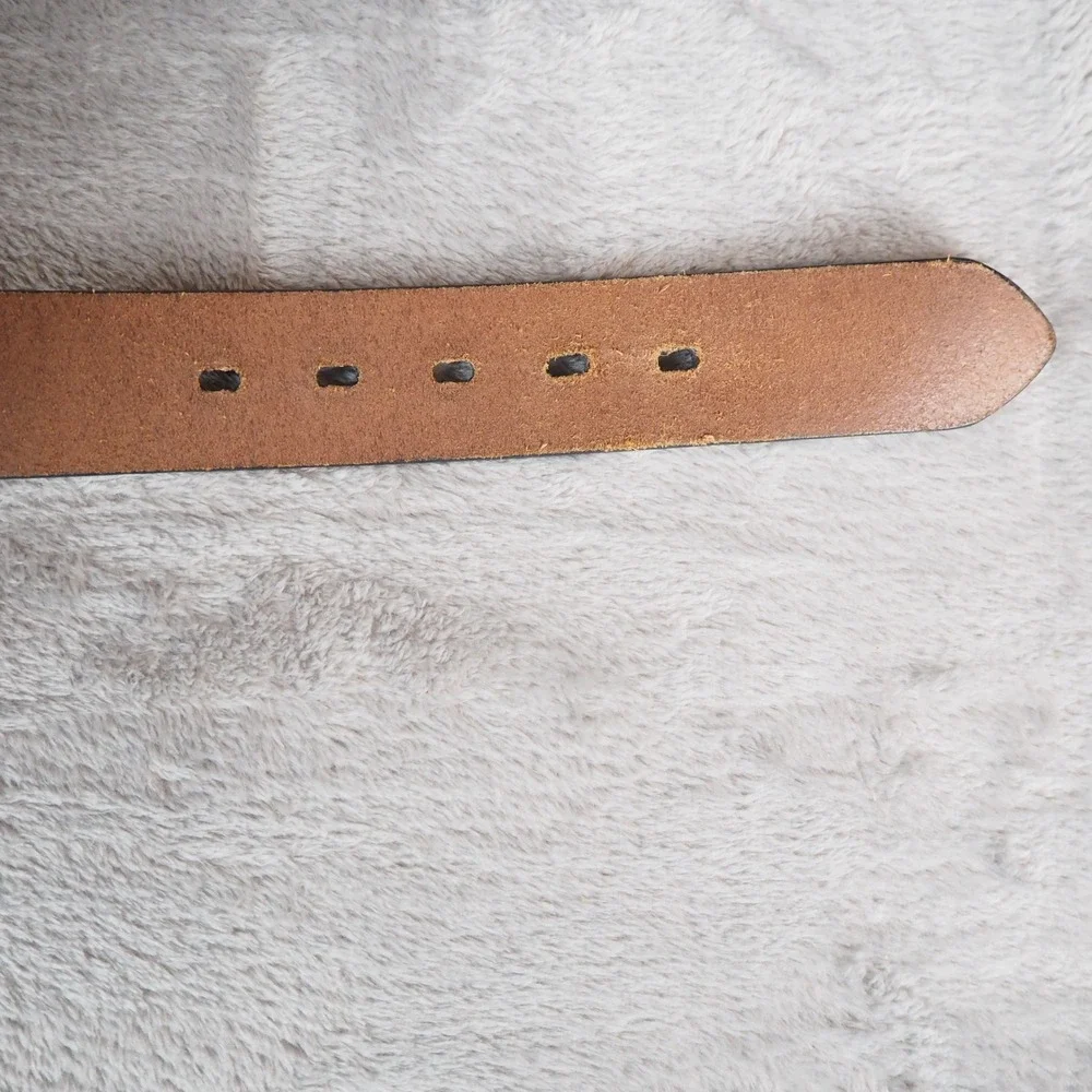 Y2k Style Mens Sz 42 Tooled Leather Belt‎ Screaming Skulls Wings Compass